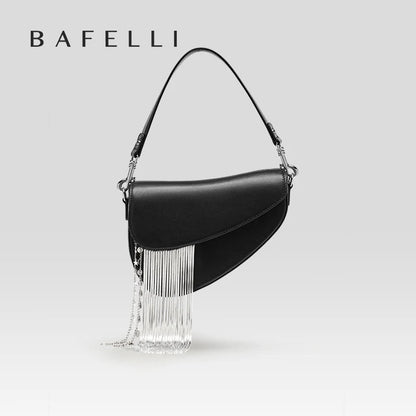 BAFELLI 2025 NEW LUXURY WOMAN BAGS LEATHER STYLISH INDIVIDUALITY FASHION TASSELS PURSE SHOULDER CROSSBODY HANDBAGS FEMALE SADDLE RELUX.STORE