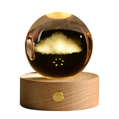 6cm Faux Crystal Ball Light Calming Night Light Clear Lighted Stellar Galaxy Spheres With Wooden Base For Bedside Table Desk