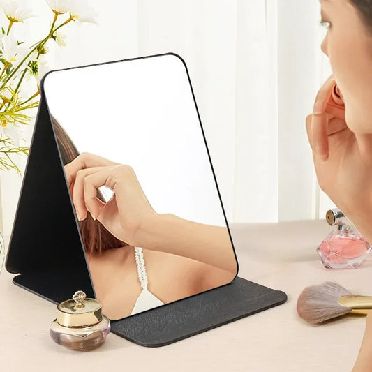 Folding Makeup Mirror High-quality Portable Desktop Makeup Mirror Single-side Creative Women Solid Color Standing Makeup Mirror RELUX.STORE