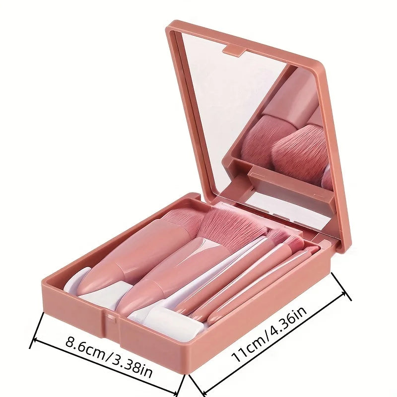 5Pcs Portable Makeup Brush Set With Mirror -  Foldable Travel Kit ，Mini Makeup Brush Set Travel Makeup Brush Set RELUX.STORE