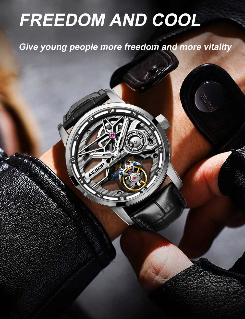 AESOP Men Flying Tourbillon Mechanical Full Skeleton Waterproof Watches Top Brand Luxury Watch for Men Sapphire With Diamond Man