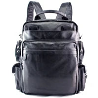 High Quality Fashion Genuine Leather Backpack Men Bagpack Student School Bag Backpack daily male Rucksack large Knapsack Black