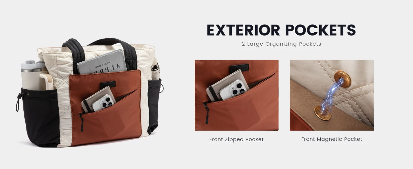LOVEVOOK Tote Bag for Women, Puffer Bag and Work Bags with Zipper for Travel, Daily, School, Quilted Nurse Shoulder, 2pcs