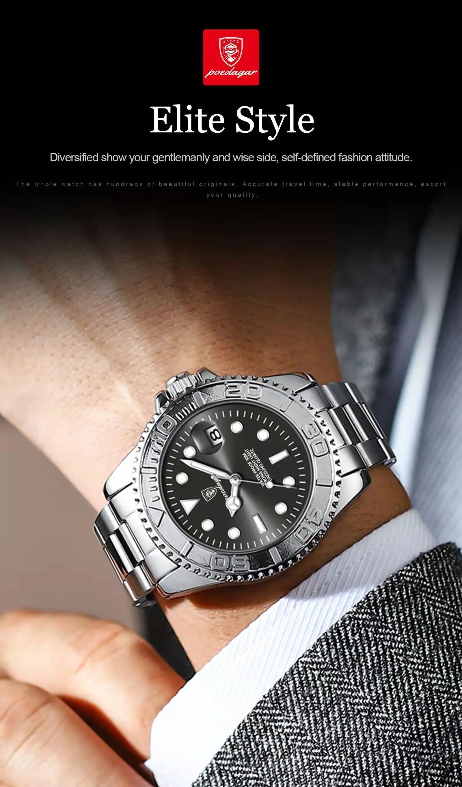 POEDAGAR Luxury Men Watch Business Quartz Man Clock Sports Waterproof Luminous Date Stainless Steel Men's Watches Male Reloj+box RELUX.STORE
