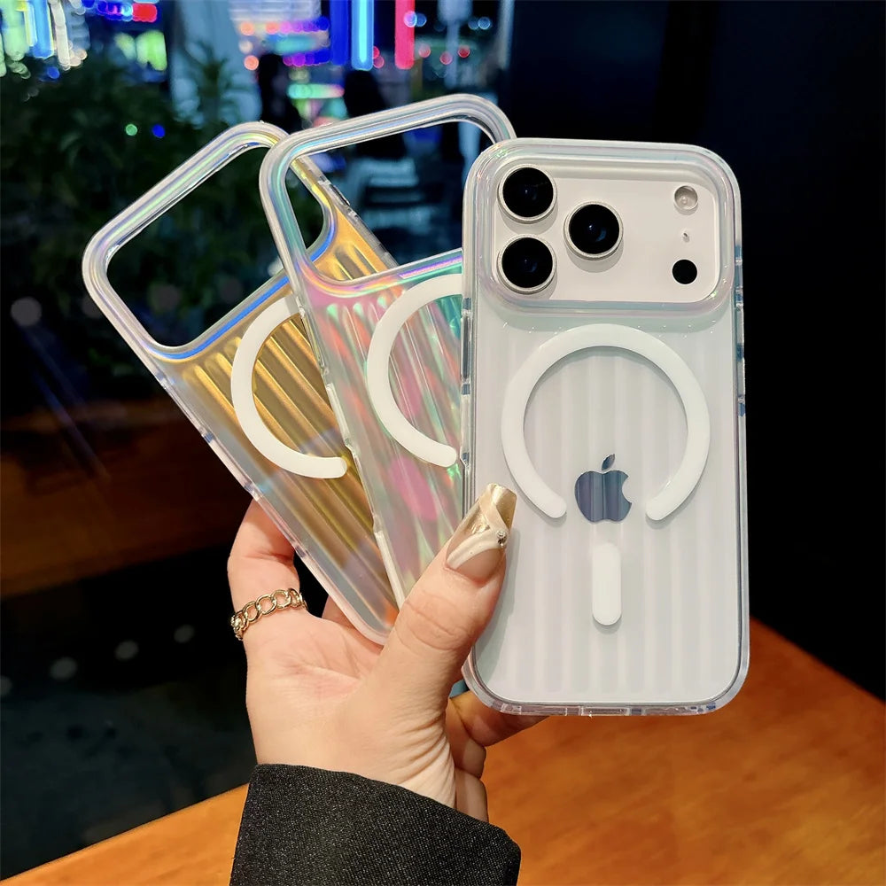 Luxury For Magsafe Aurora Clear Luggage Phone Case For iPhone 17 16 15 14 13 Pro Max Plus Wireless Charging Protective Covers RELUX.STORE
