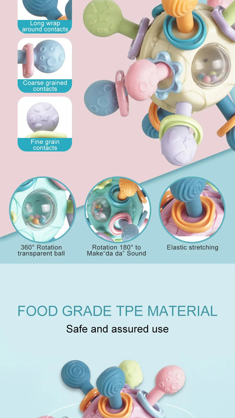 Baby Toys 0 12 Months Rotating Rattle Ball Grasping Activity Baby Development Toy Silicone Teether Baby Sensory Toys for Babies - RELUX.STORE