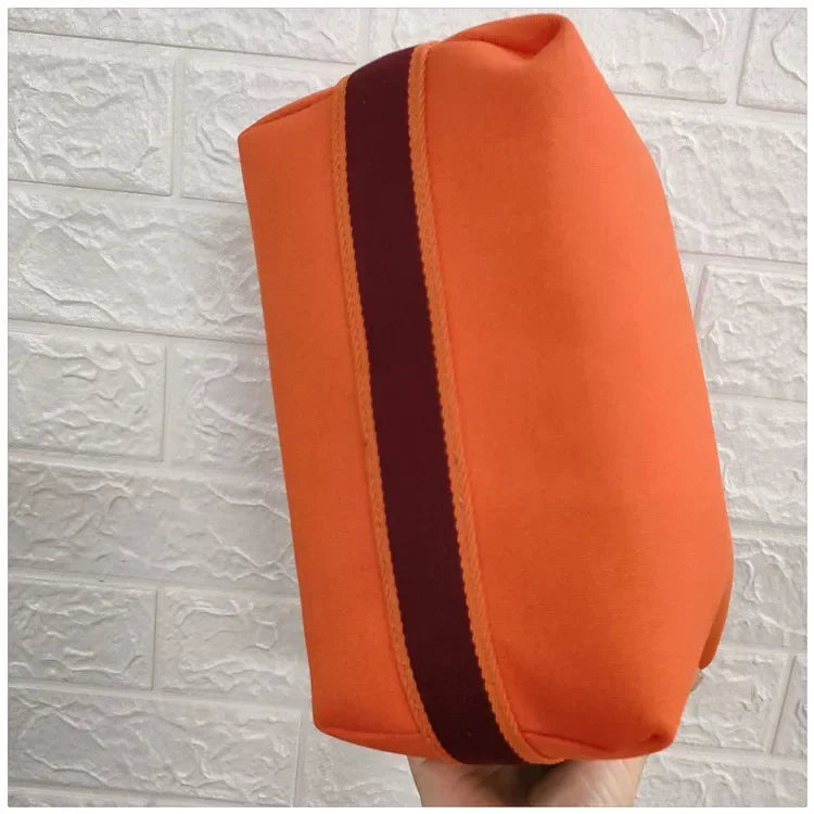 2024 New Large Capacity Canva Makeup Bag Soft Texture Fashionable Women's Shoulder Bag Color Blocking Handbag From China RELUX.STORE