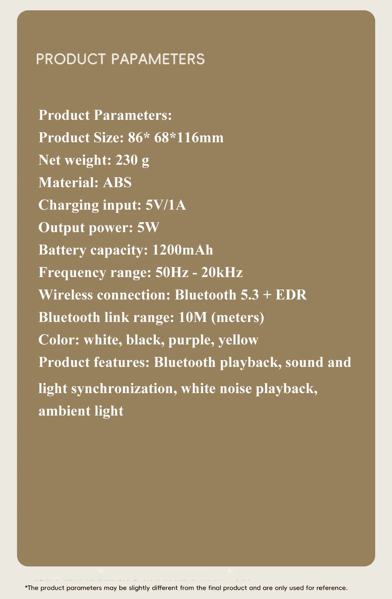 Mini Portable Bluetooth Speaker White Noise Sleep Aid Music Box TWS Stereo Sound MP3 Music Player with Atomosphere Night Light