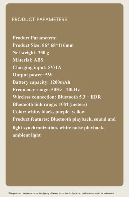 Mini Portable Bluetooth Speaker White Noise Sleep Aid Music Box TWS Stereo Sound MP3 Music Player with Atomosphere Night Light