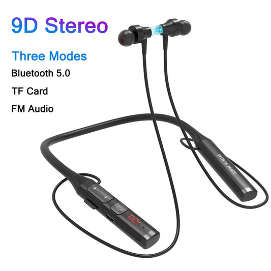 Wireless Headset Bluetooth 5.0 Earphone HiFi 9D Stereo Neck-Hanging Sport Headphone Support Bluetooth TF Card FM Audio Playback RELUX.STORE