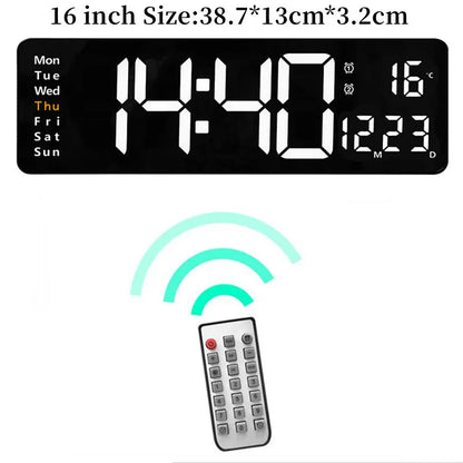 Large Digital Wall Clock Temp Date Week Display Remote Control Power Off Memory Table Clock Wall-mounted Dual Alarms LED Clocks