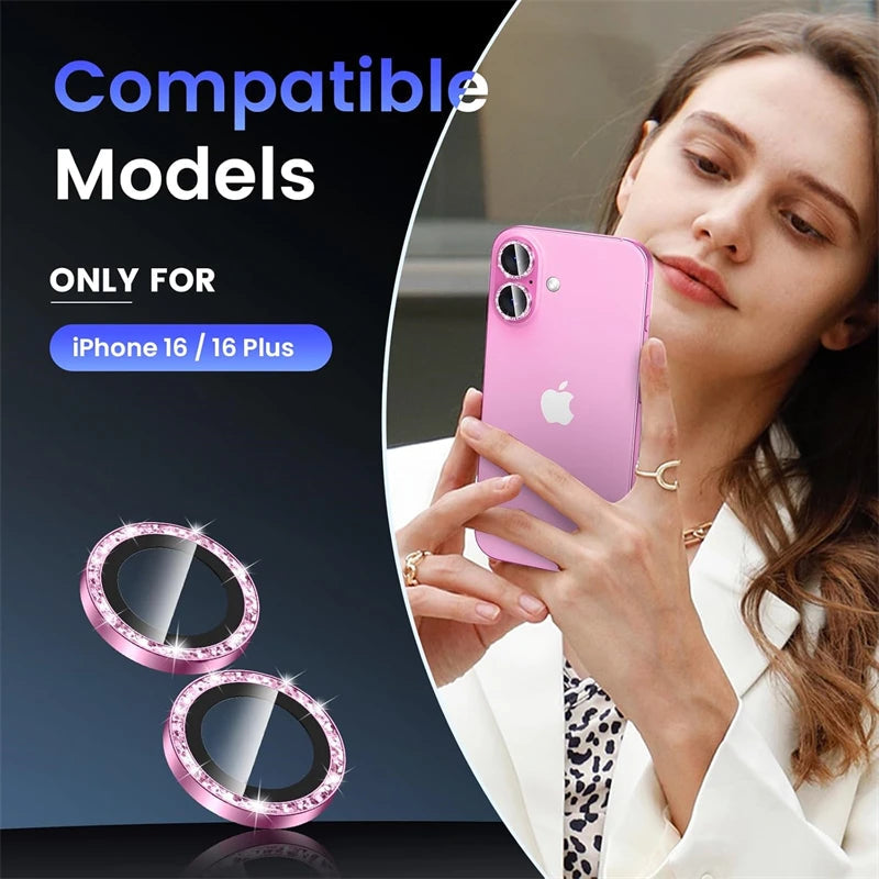 2-3Pcs Pink Glitter Bling Metal Tempered Glass Camera Lens Protector For IPhone 17 16 15 14 13 Pro Max Plus Full Cover Accessory RELUX.STORE