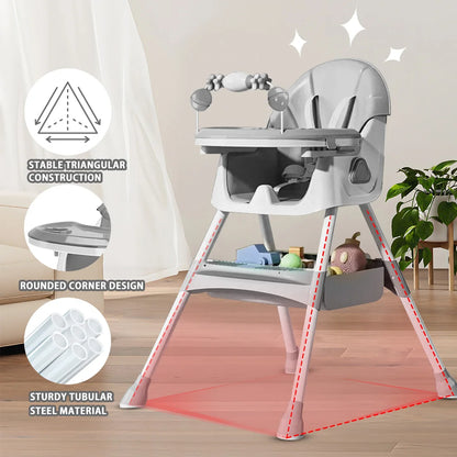 Foldable Baby High Chair 6 Months Plus, with Large Antislip Pad & ToyRack, Easy to Clean Feeding , E500