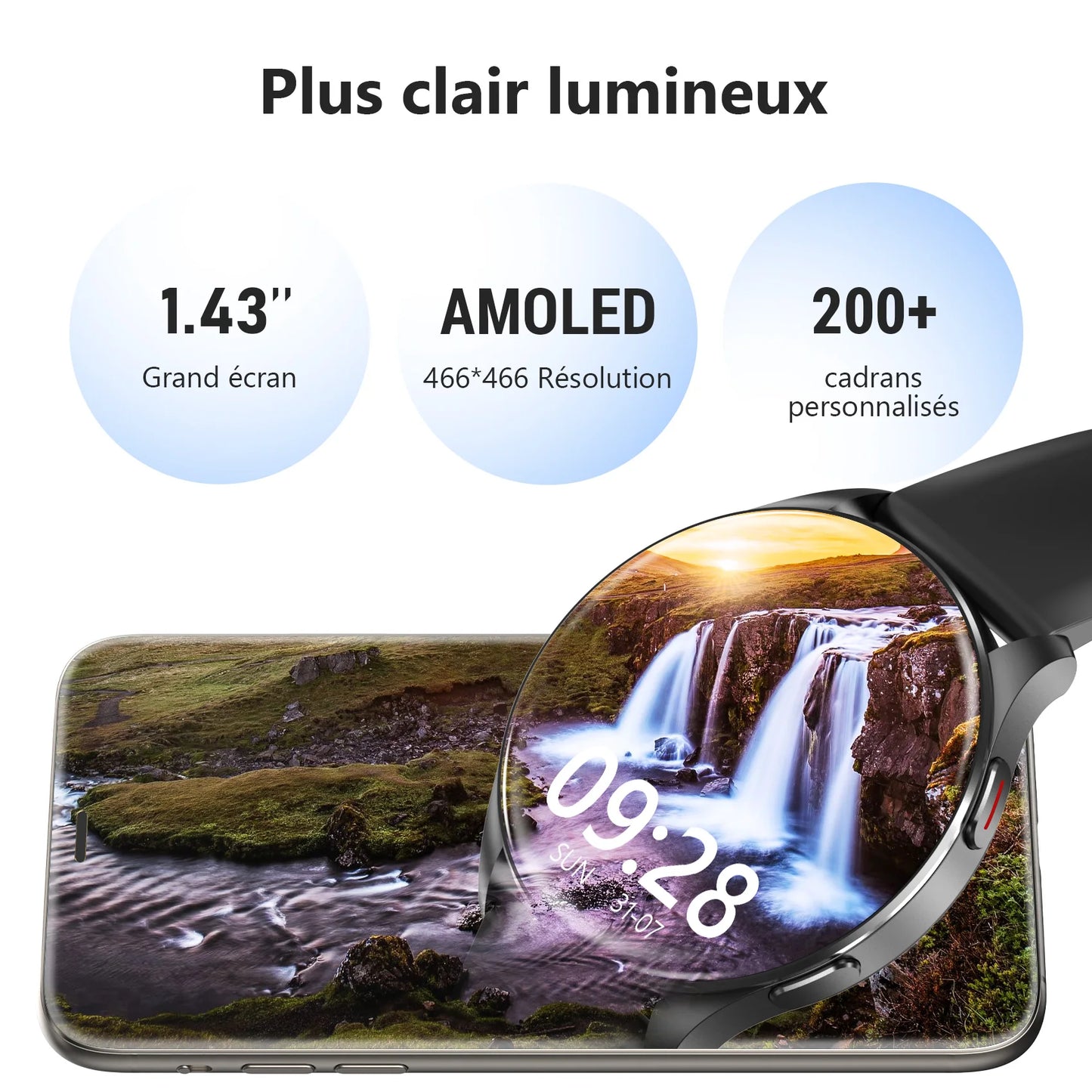 Blackview X20 Smart Watch with Health Monitoring Fitness Tracking 1.43” HD AMOLED Screen Bluetooth Watches for Men Women Gifts