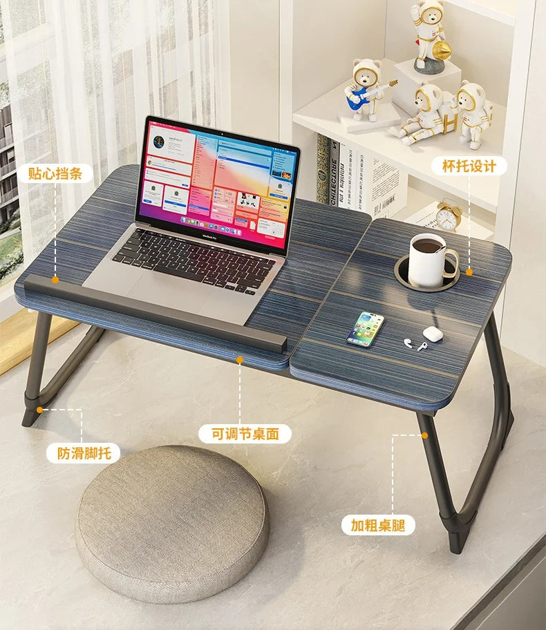 Foldable Bed Desk Adjustable Laptop Table with 5-Level Height Study Tray for Kids & Students Portable Nightstand for Dorm/Home
