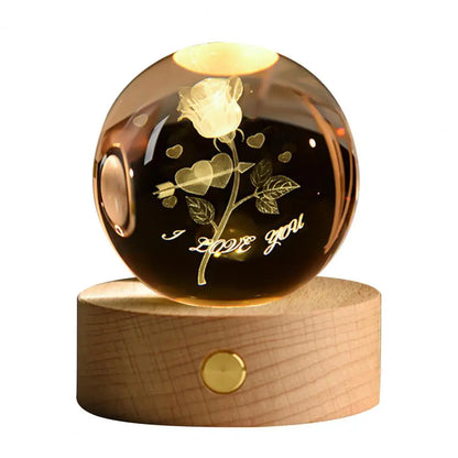 6cm Faux Crystal Ball Light Calming Night Light Clear Lighted Stellar Galaxy Spheres With Wooden Base For Bedside Table Desk