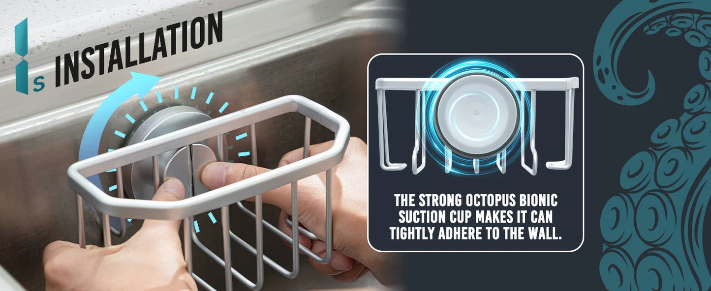 TAILI Sponge Holder for Kitchen Sink with Strong Suction Cup Removable, Rustproof Aluminum Sink Caddy for Sponge, Brush