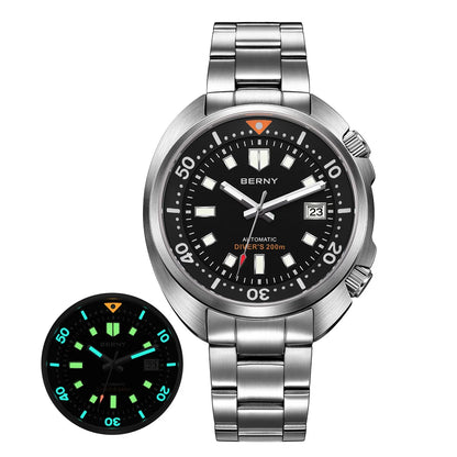 BERNY Automatic Diver Watch for Men Super Luminous Wristwatch Sapphire Sport Mechanical 20ATM 1970 Compressor Diving Men Watches