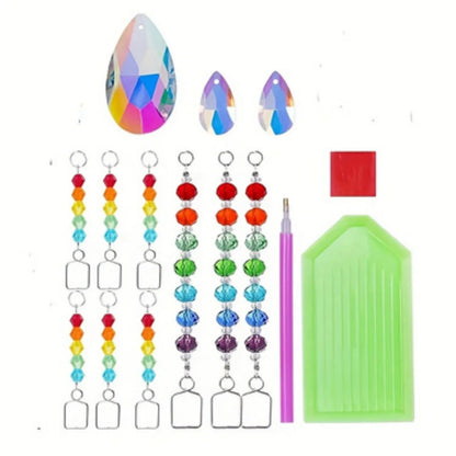 1 Acrylic Double-sided Super Flash Crystal Diamond Painting Captures Scenery Sun Moon Heart Tree Pattern DIY Wind Chimes