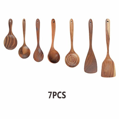 Thailand Teak Natural Wooden Tableware Cooking Ladle Turner Long Rice Colander Soup Skimmer Cooking Spoons Scoop Kitchen Tool