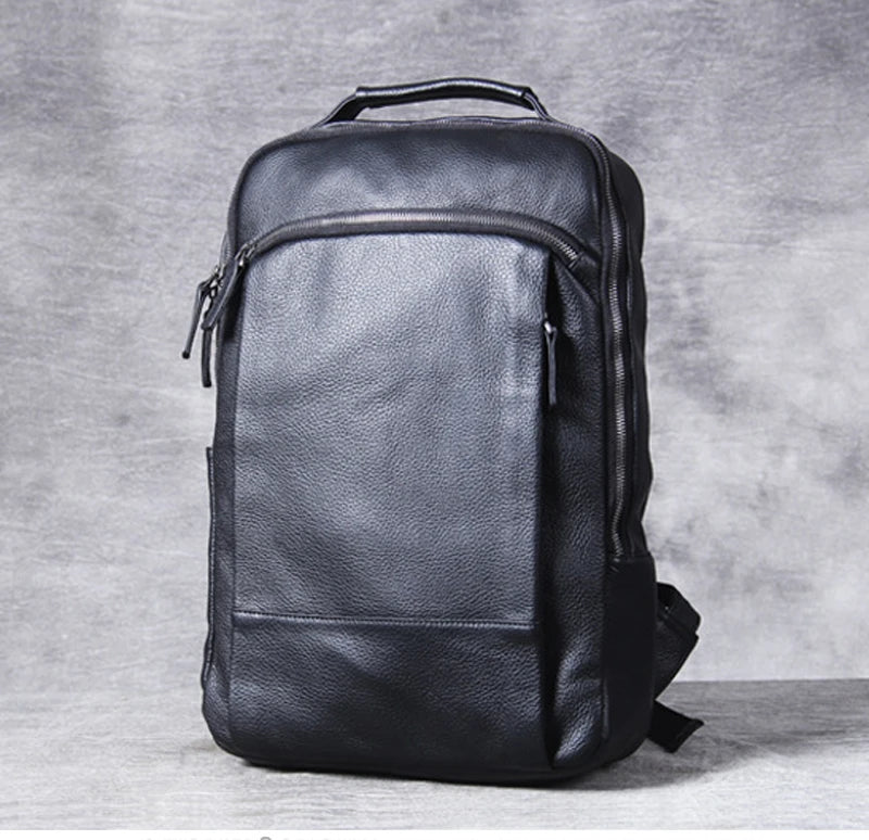 High Quality Fashion Genuine Leather Backpack Men Bagpack Student School Bag Backpack daily male Rucksack large Knapsack Black