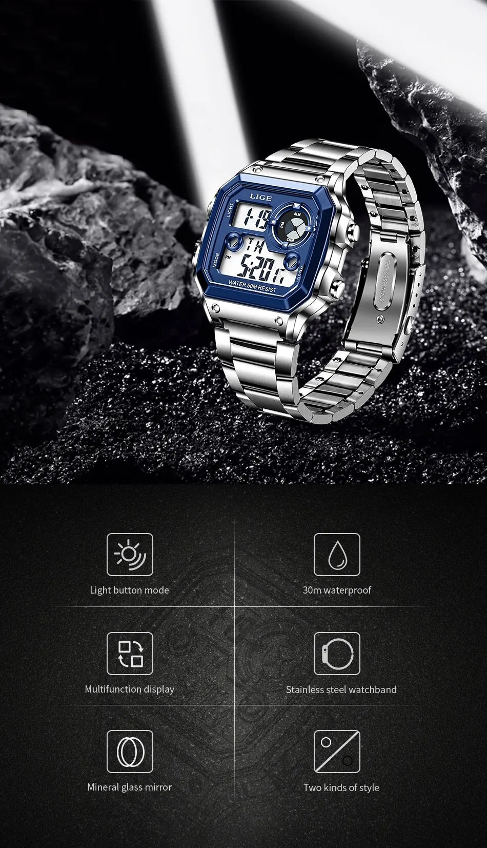 LIGE 2023 NEW Luxury Brand Men Watch Military Digital Watches Sport Wristwatch Mens Waterproof Clock Male Relogio Masculino