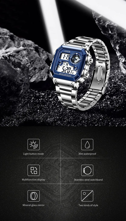 LIGE 2023 NEW Luxury Brand Men Watch Military Digital Watches Sport Wristwatch Mens Waterproof Clock Male Relogio Masculino