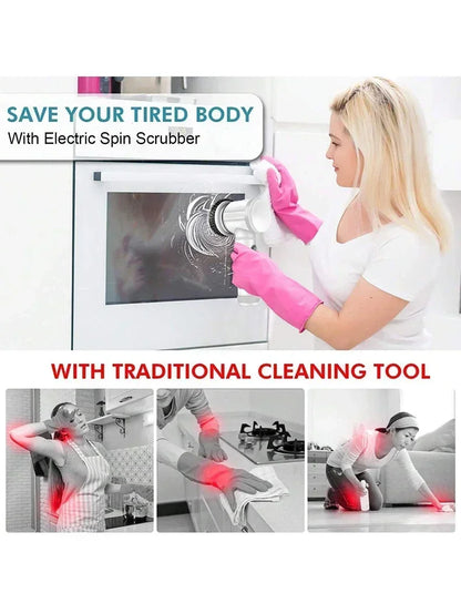 Electric Spin Scrubber Cordless Spin Scrubber with 5 Replaceable Brush Heads and Adjustable Extension Handle,5 in 1CleaningBrush