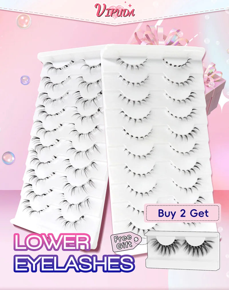 10Pairs Bottom Eyelashes Manga Lower Lashes Clear Band Wispy Small Flame Under Eye Lashes Korean Makeup Cosplay Tools RELUX.STORE