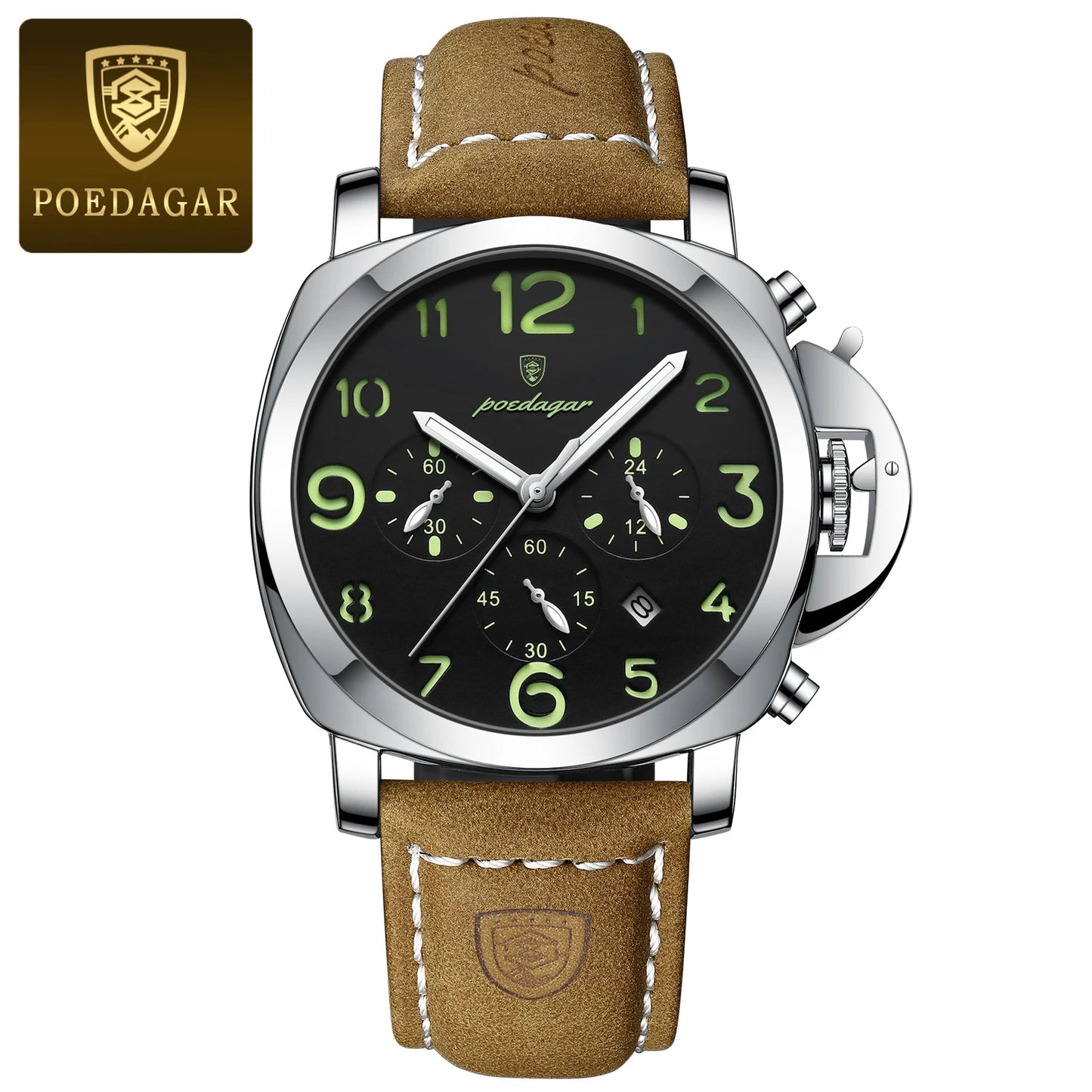 POEDAGAR Top Luxury Fashion Watch For Men Waterproof Luminous Chronograph Man Watch Leather Military Men's Quartz Watches Reloj