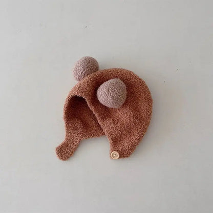 Cute Winter Warm Kids Girl Boys Baby Hats Fleece Wool Hemming Caps with Ball Solid Wool Ear Protection Hats Soft Newborn Bonnet