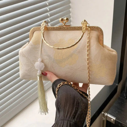Flower Pattern Chinese Style Handbag Cheongsam Accessories Elegant Hanfu Clutch Bag Single Shoulder with Pendant RELUX.STORE
