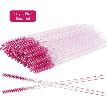 NEW 50Pcs Makeup Eyelash Brushes Disposable Crystal Eyebrow brush Diamond Handle Mascara Wand Applicator Lashes Extension Tools RELUX.STORE