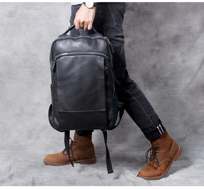 High Quality Fashion Genuine Leather Backpack Men Bagpack Student School Bag Backpack daily male Rucksack large Knapsack Black