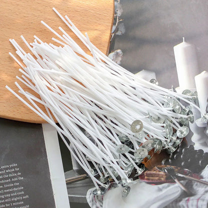 100pcs/bag Pre-Waxed Smokeless Candle Wicks with Holder DIY Cotton Thread Wicks Soy Wax Beewax Candle Wicks Making Accessories