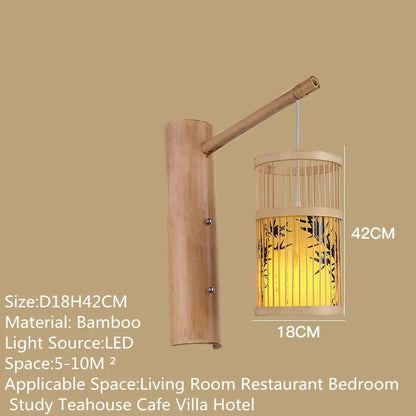 SAMAN Modern Bamboo Art Wall Lamp Bamboo Weaving Creative Living Room Restaurant Bedroom StudyTea Homestay LED Retro Wall Light