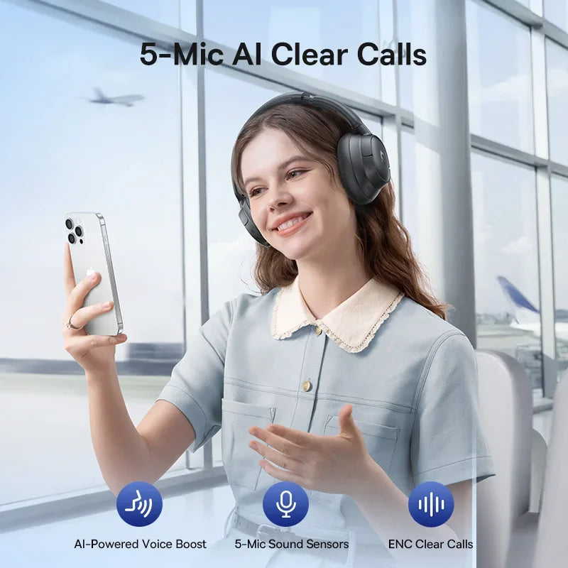 Baseus EH10 NC ANC Wireless Headphones 45dB Adaptive Hybrid Noise Cancelling Headsets Hi-Res LDAC Headphone Bluetooth 6.0 80Hrs