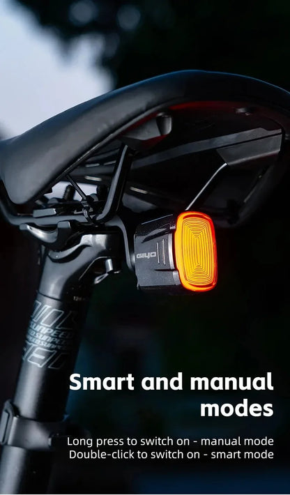 GlYO Auto Brake Sensing Bicycle Tail Light -USBRechargeable, lP66 Waterproof LED WarningLight for MTB & Road Bike Night Safety