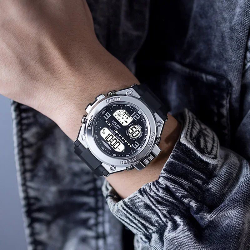 Black Sports Watch for Kids Students Men's Multifunction LED Digital Watch Waterproof Luminous Alarm Clock Electronic Watches