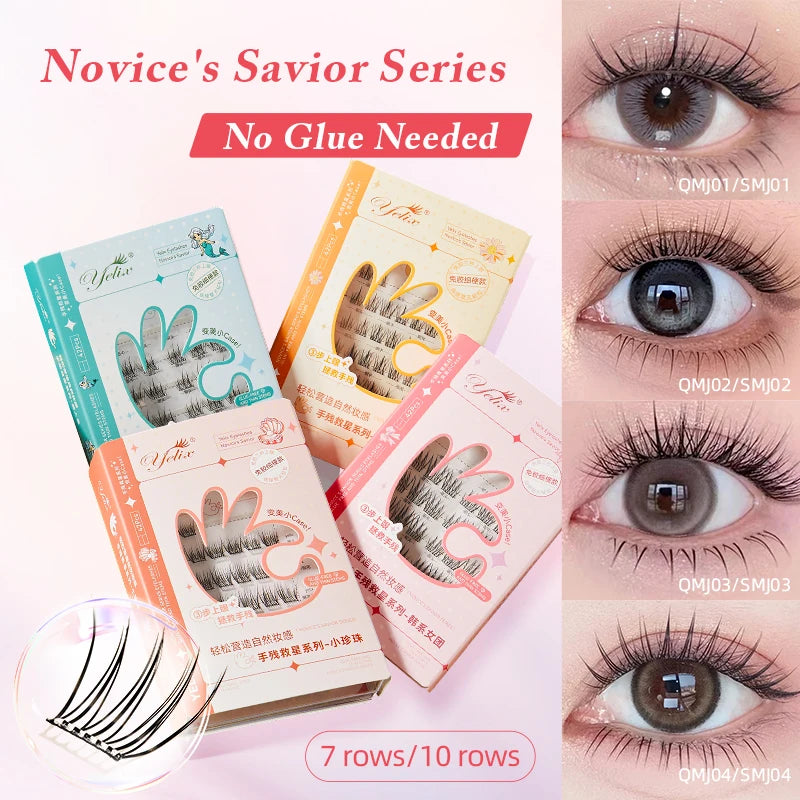 Yelix Self-adhesive Glue Free False Eyelashes Reusable DIY Segmented DIY Lashes Clusters No Glue Needed Natural Soft Lashes RELUX.STORE