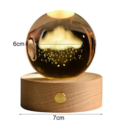 6cm Faux Crystal Ball Light Calming Night Light Clear Lighted Stellar Galaxy Spheres With Wooden Base For Bedside Table Desk