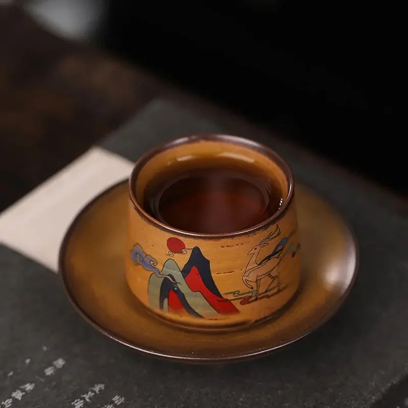 Handmade Ceramic Coffee Mug with Wooden Handle - Retro Tea Cup, Office Water Cup Filter Design, Unique Birthday Gift