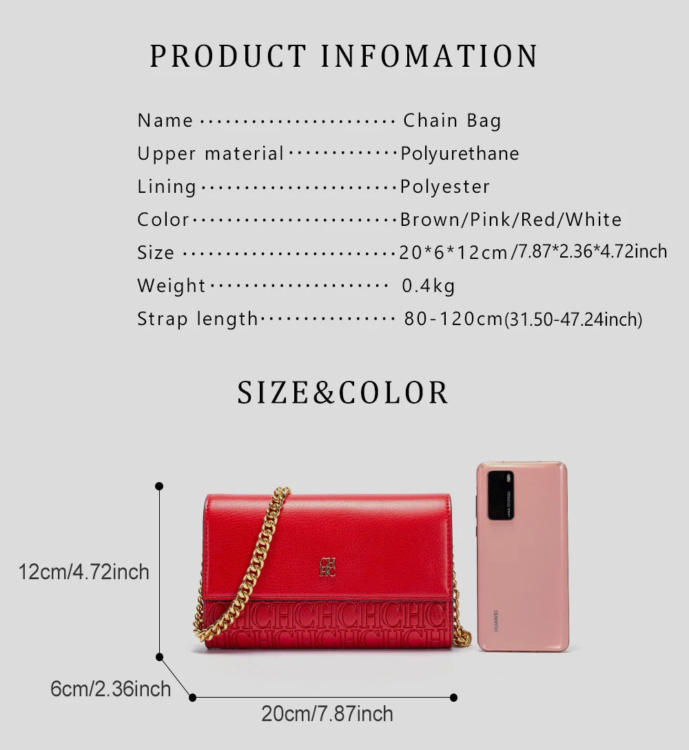 CHCH Women's Shoulder Bag New Magnetic Flip Chain Bag Brown Small Square Bag Wallet RELUX.STORE