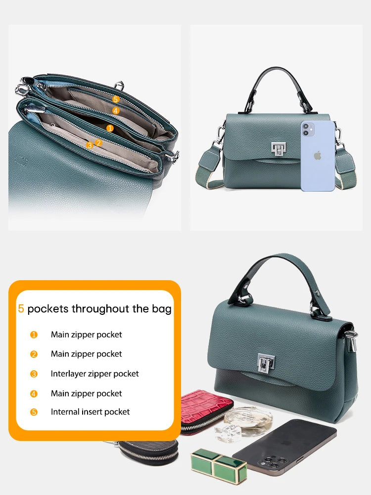 Zency Women's Genuine Leather Top-Handle Bag Simple Fashion Envelope Luxury Brand Shoulder Handbag Small Crossbody for Female RELUX.STORE