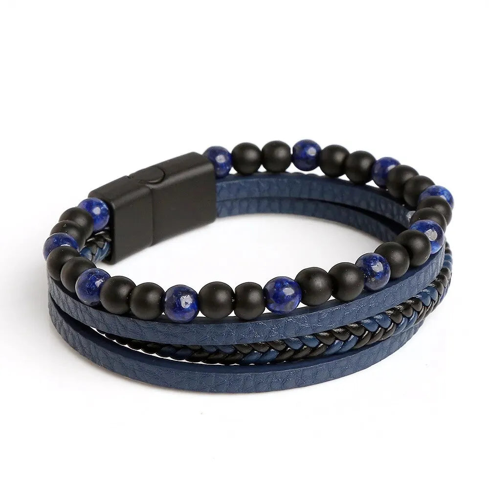 Men Leather Bracelet Classic Fashion Tiger Eye Beaded Multi Layer Leather Bracelet For Men Jewelry Gift RELUX.STORE