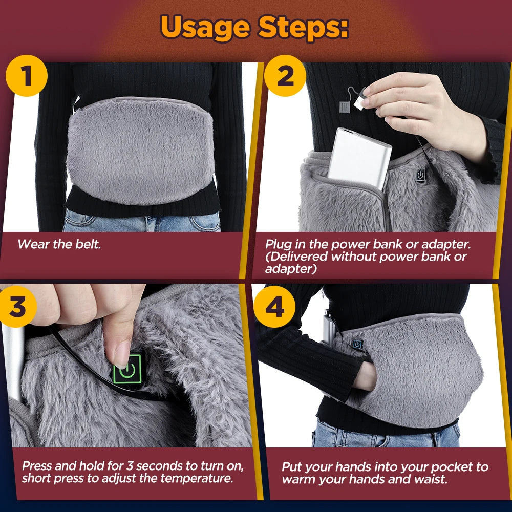 Electric Heating Pad Waist Belt Hand Warmer Winter Heater Cold-proof Uterus Warming Pad USB Charging Abdominal Heating Belt RELUX.STORE