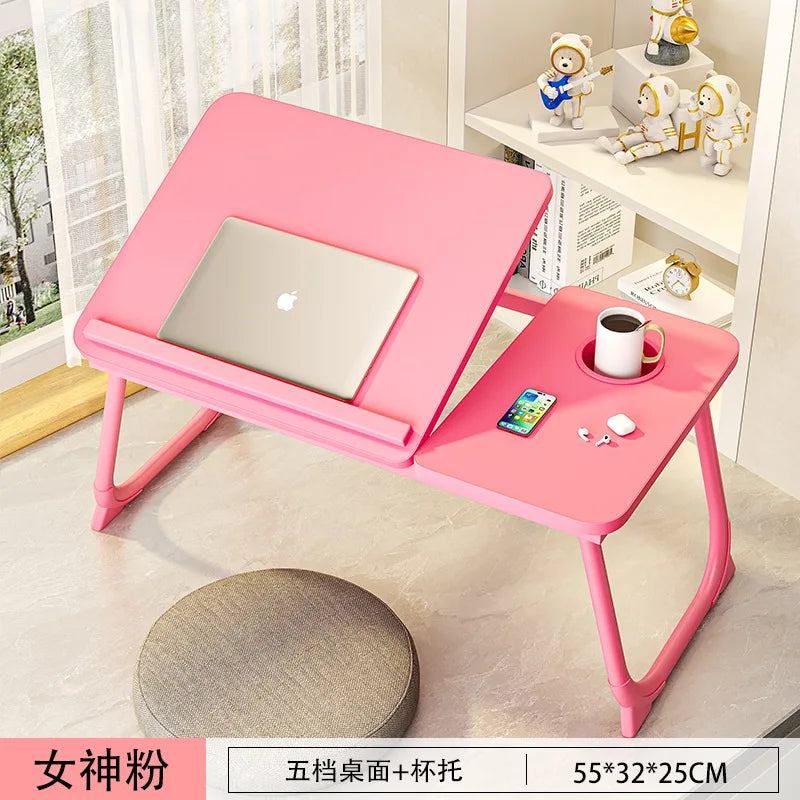 Foldable Bed Desk Adjustable Laptop Table with 5-Level Height Study Tray for Kids & Students Portable Nightstand for Dorm/Home