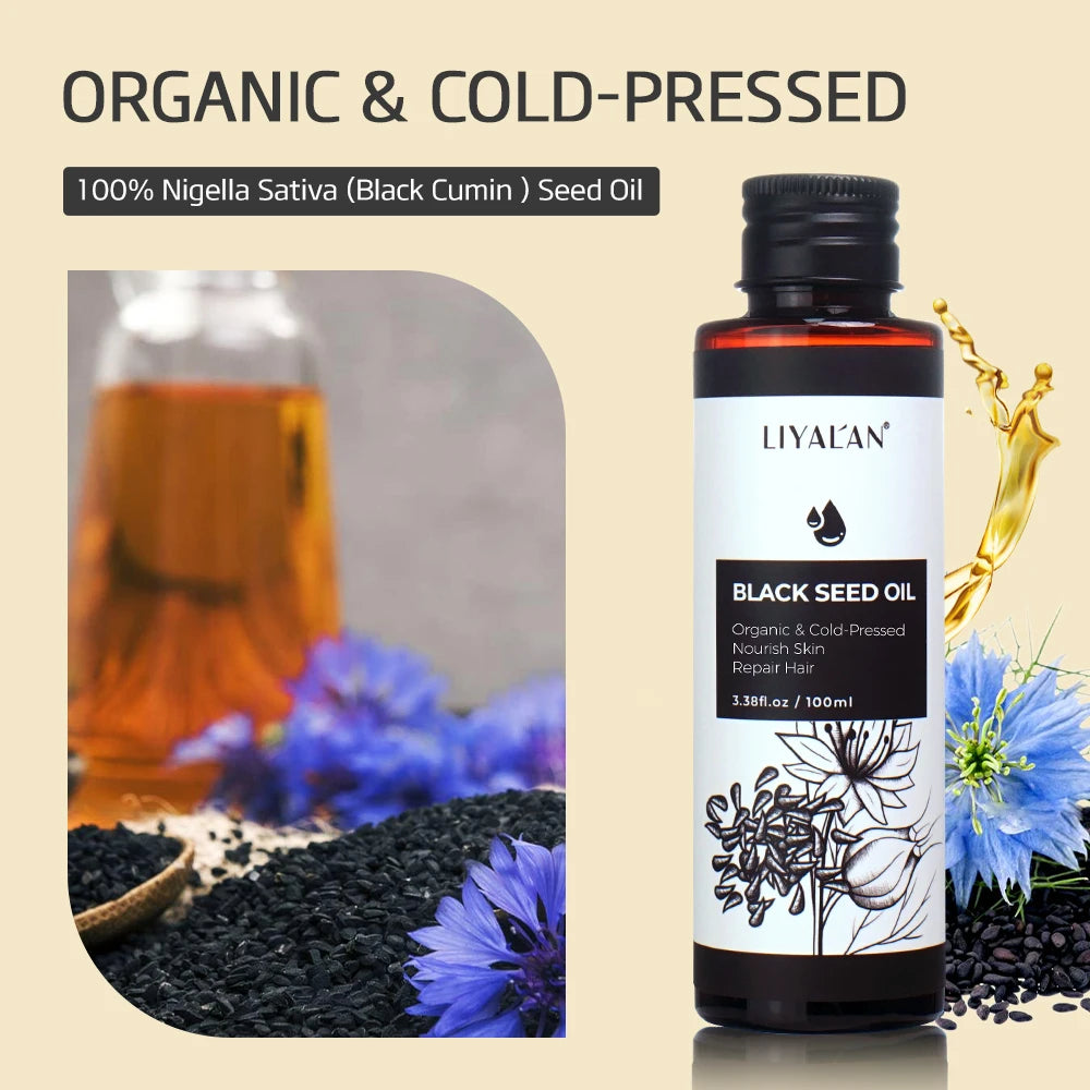 100ml Black Cumin Seed Oil For Hair Growth Thicken Hair Cold Pressed Liquid Nourish Nail Skin Anti-oxidant Body Massage RELUX.STORE