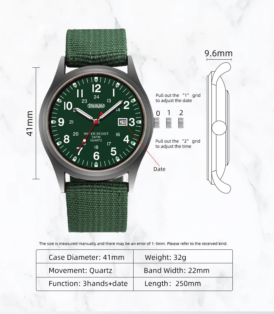 Fashion Mens Watches Luminous Hands Clock Luxury Military Sports Calendar Quartz Wristwatch Men Casual Nylon Watch Reloj Hombre