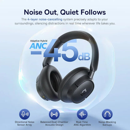 Baseus EH10 NC ANC Wireless Headphones 45dB Adaptive Hybrid Noise Cancelling Headsets Hi-Res LDAC Headphone Bluetooth 6.0 80Hrs